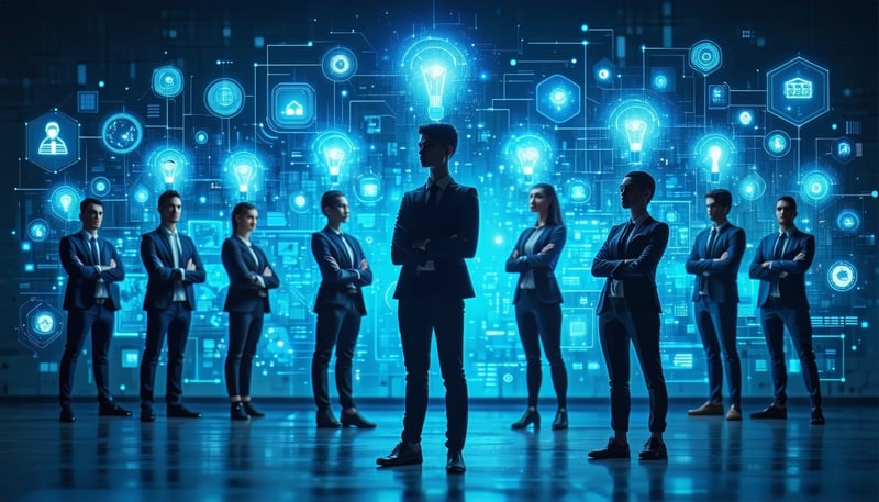 Illustration of AI personas offering advice in various fields such as sports and business.